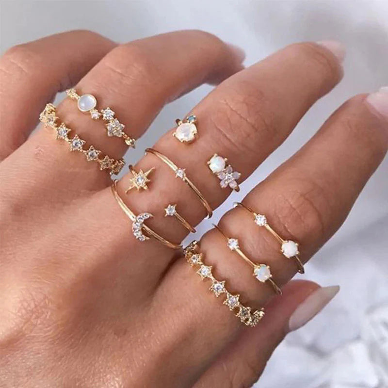 Trending Gold Plated Love-Inspired Set of 9 Stackable Finger Rings - OSL95