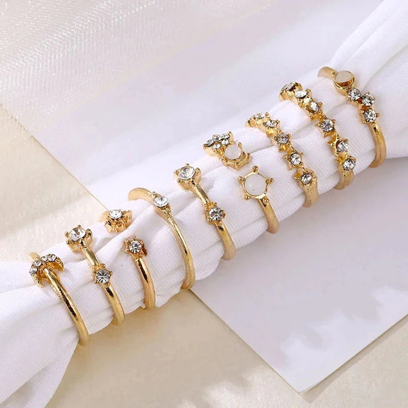 Trending Gold Plated Love-Inspired Set of 9 Stackable Finger Rings - OSL95