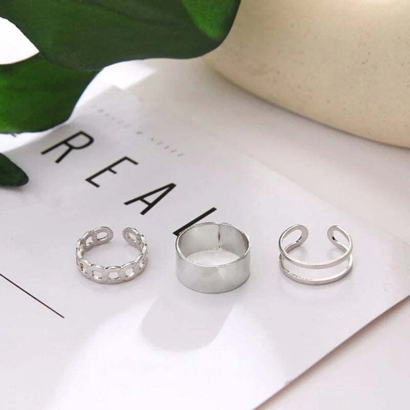 Silver Plated Contemporary Stackable Rings Set of 3 for Women - OSL96