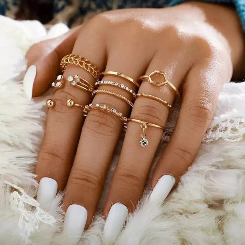 Gold Plated Gold-Toned Contemporary Stackable Rings Set of 8 for Women-OSL-100