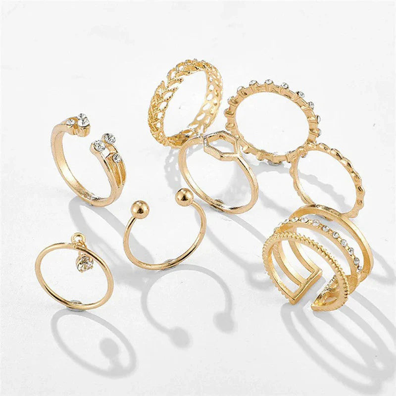 Gold Plated Gold-Toned Contemporary Stackable Rings Set of 8 for Women-OSL-100