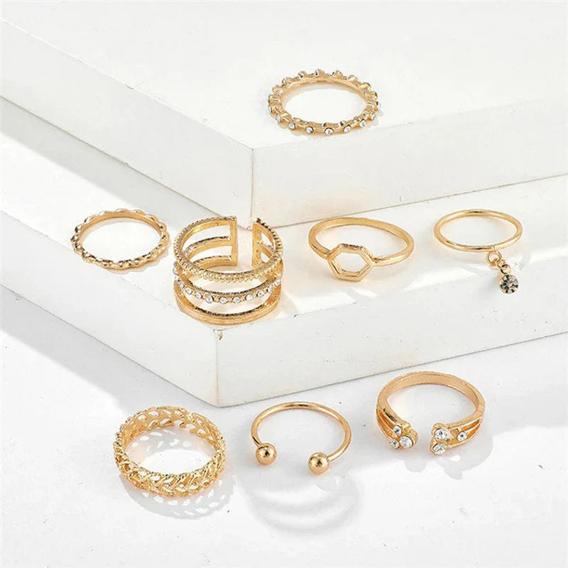 Gold Plated Gold-Toned Contemporary Stackable Rings Set of 8 for Women-OSL-100
