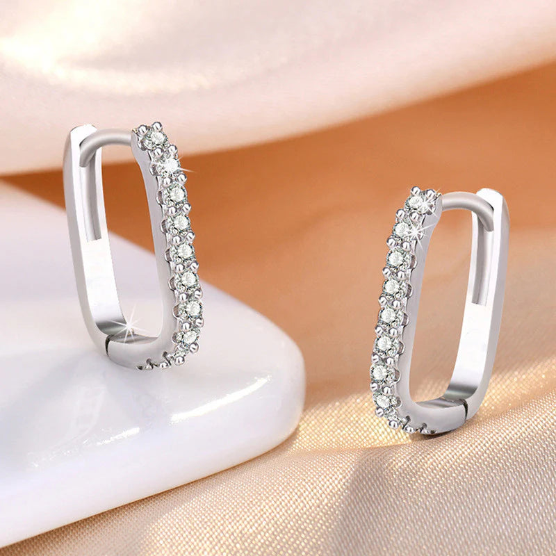 Silver Plated American Diamond Geometric Hoop Earrings - OSL111