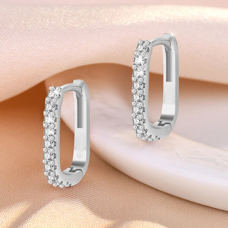 Silver Plated American Diamond Geometric Hoop Earrings - OSL111