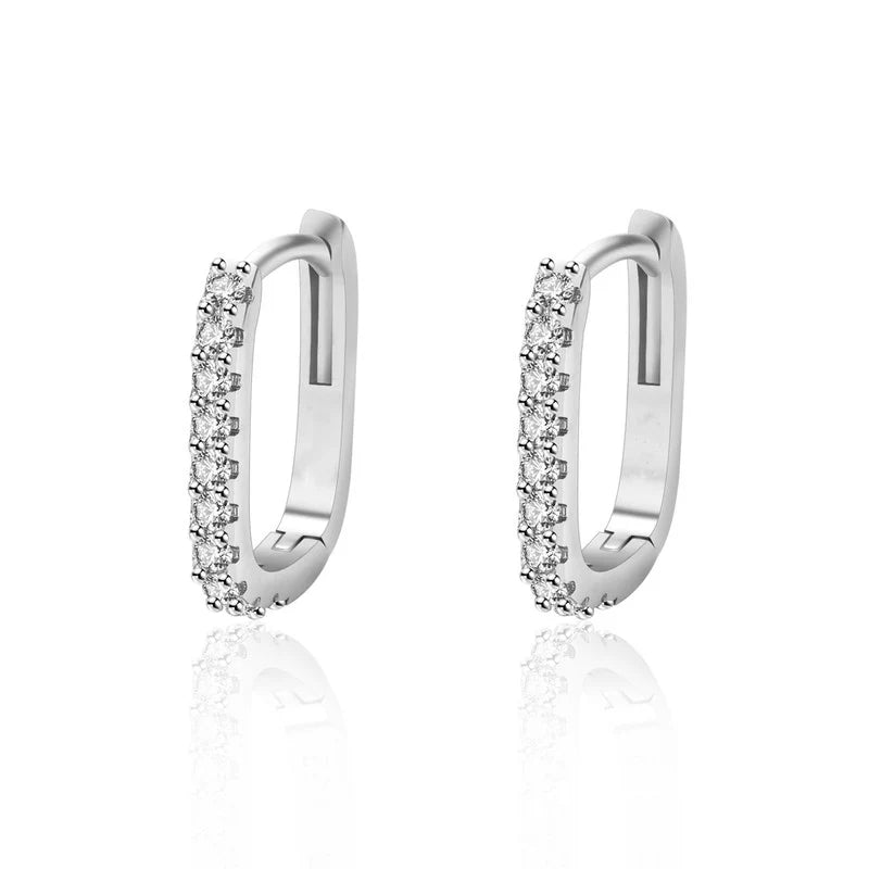 Silver Plated American Diamond Geometric Hoop Earrings - OSL111