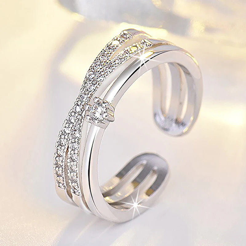 Silver Plated American Diamond Studded Contemporary Korean Finger Ring - OSL-99