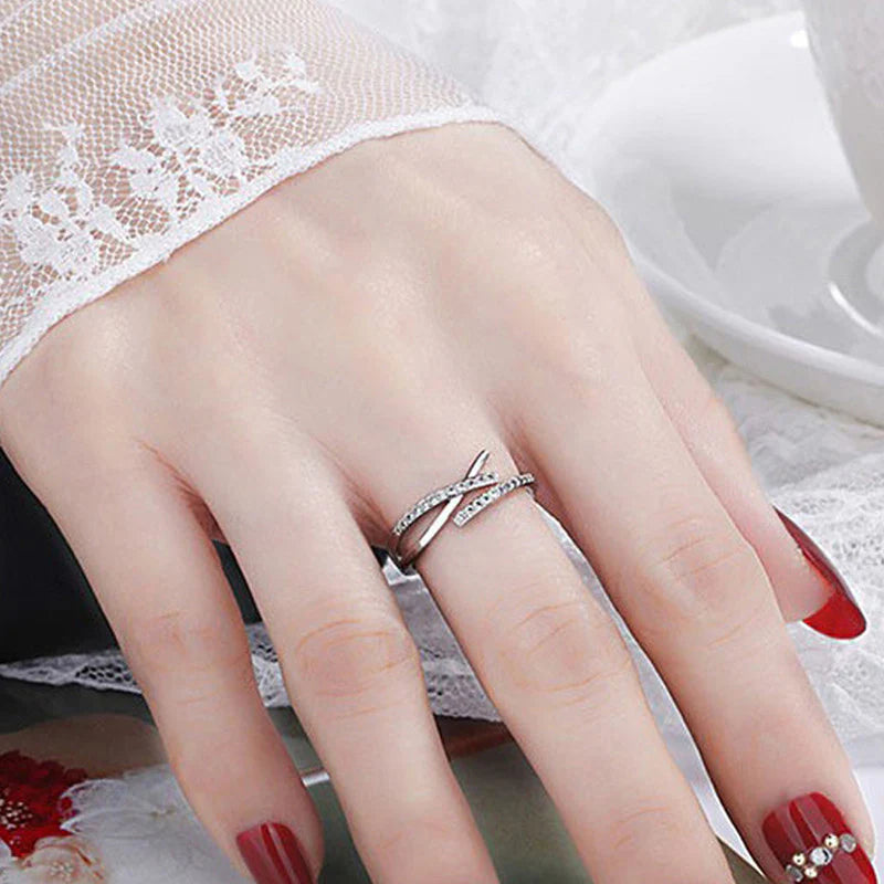 Silver Plated American Diamond Studded Contemporary Korean Finger Ring - OSL98