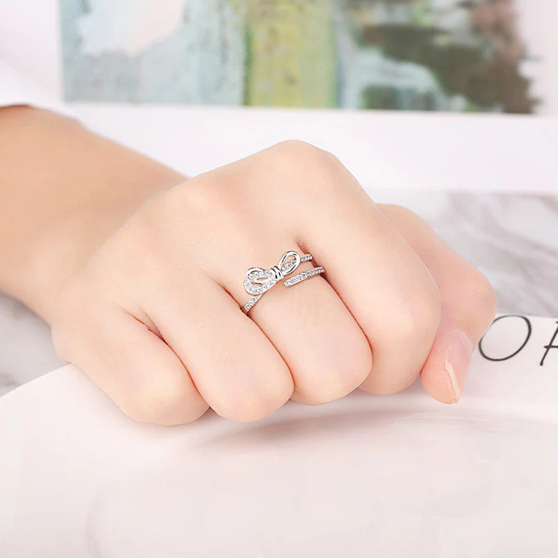 Silver Plated American Diamond Studded Contemporary Korean Finger Ring - OSL97