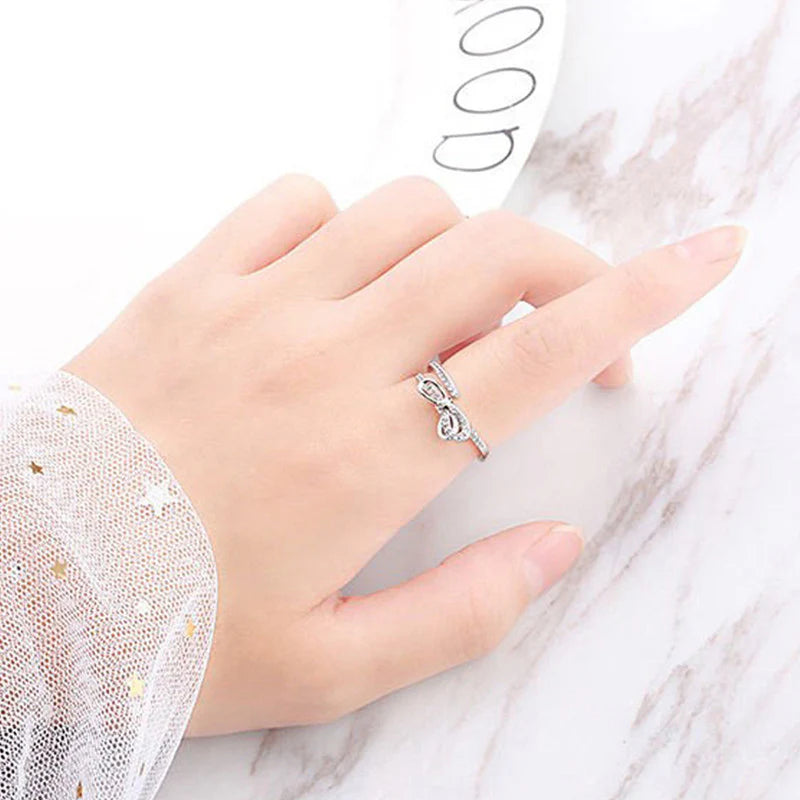 Silver Plated American Diamond Studded Contemporary Korean Finger Ring - OSL97