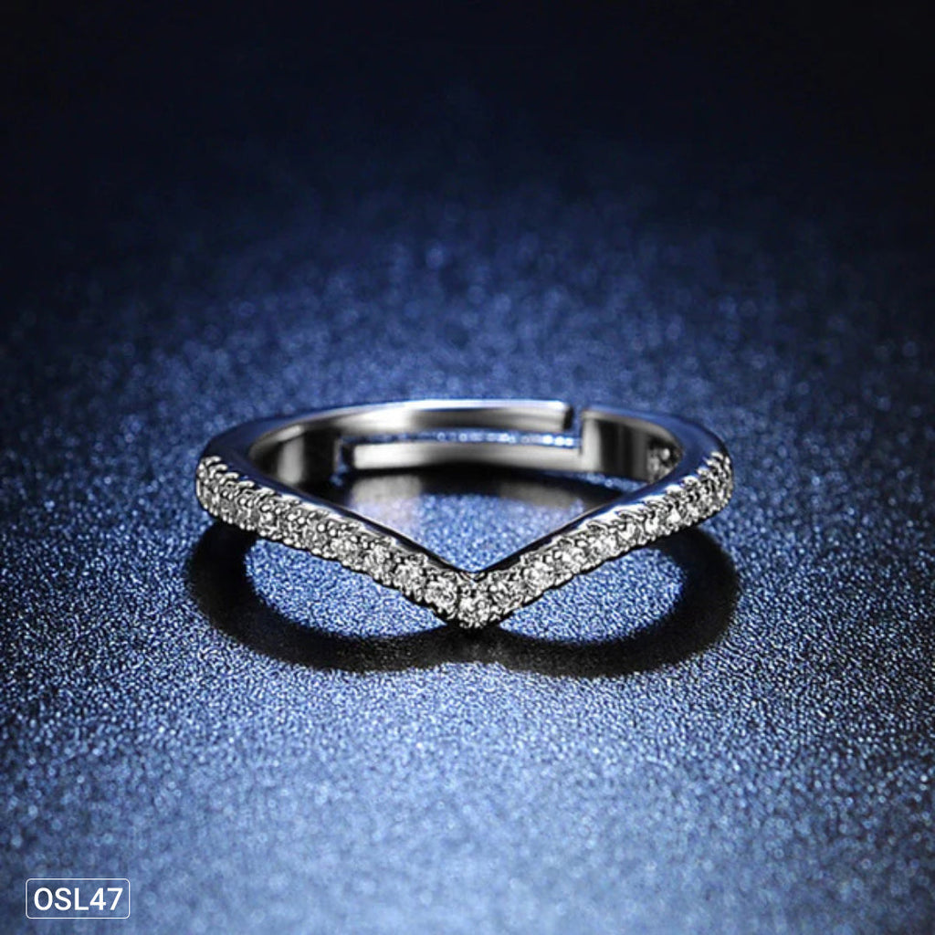 V-Luxe Shine – Silver Plated AD V-Shape Finger Ring (Adjustable | Anti-Tarnish | Contemporary Design) OSL47
