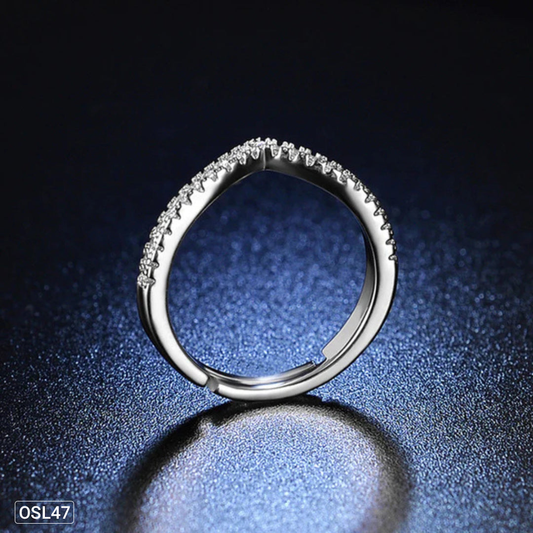 V-Luxe Shine – Silver Plated AD V-Shape Finger Ring (Adjustable | Anti-Tarnish | Contemporary Design) OSL47