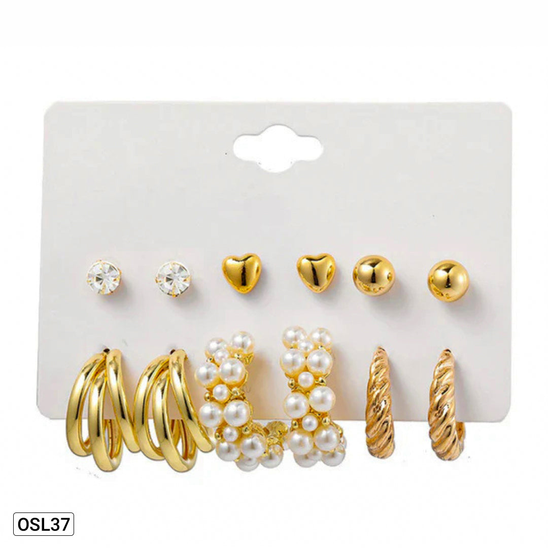 AuraMix - Gold Plated Studs & Hoop Earrings Set of 6 for Women (Waterproof | Anti-Tarnish | Trendy Everyday Wear)OSL37