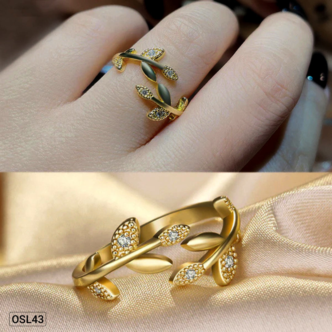 Leafé Glow - Gold Plated AD Korean Finger Ring (Leaf Design | Adjustable | Anti-Tarnish) OSL43
