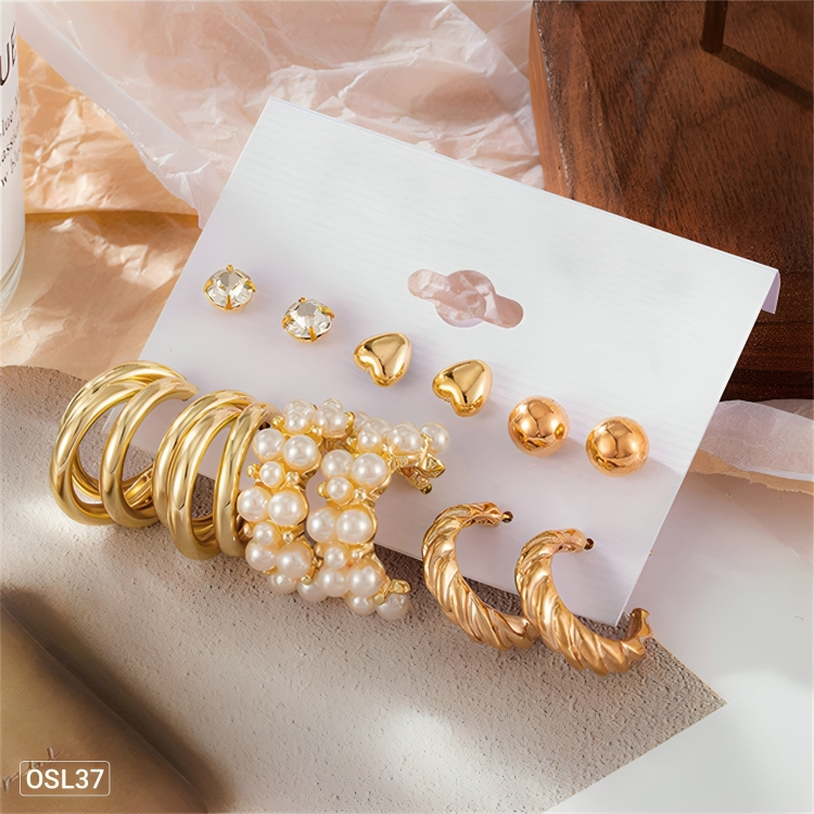 AuraMix - Gold Plated Studs & Hoop Earrings Set of 6 for Women (Waterproof | Anti-Tarnish | Trendy Everyday Wear)OSL37