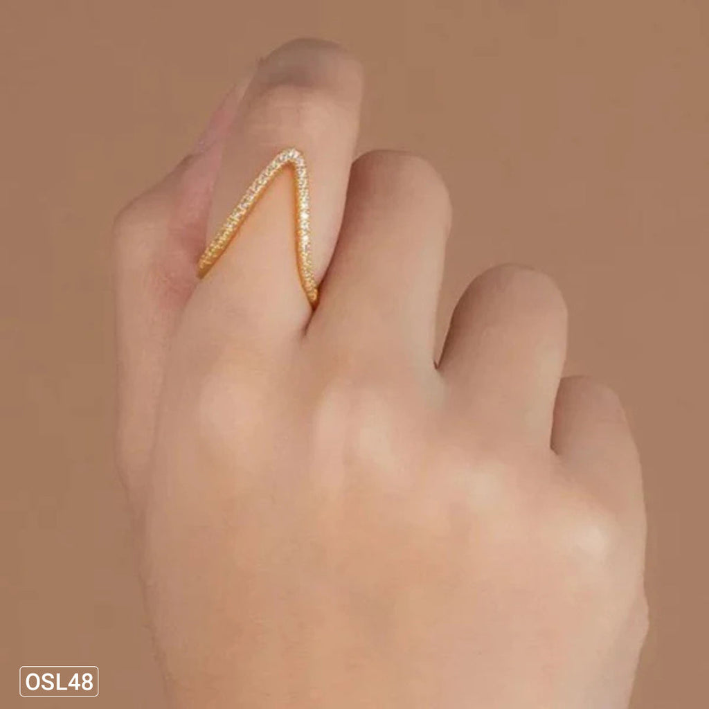 V-Glow Luxe Gold Plated V-Shape CZ Adjustable Finger Ring (Anti-Tarnish | Waterproof)-OSL-48