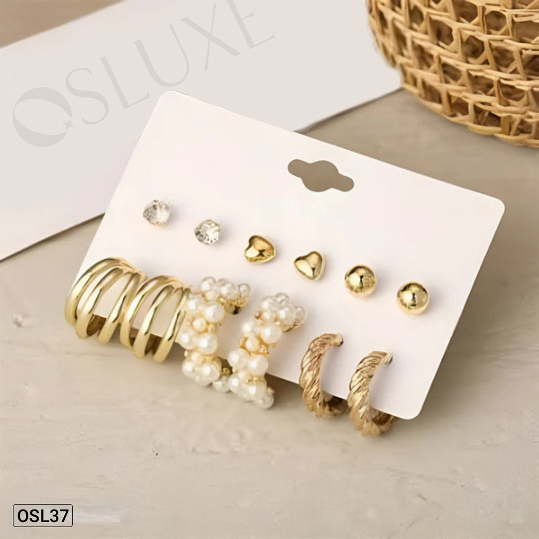 AuraMix - Gold Plated Studs & Hoop Earrings Set of 6 for Women (Waterproof | Anti-Tarnish | Trendy Everyday Wear)OSL37