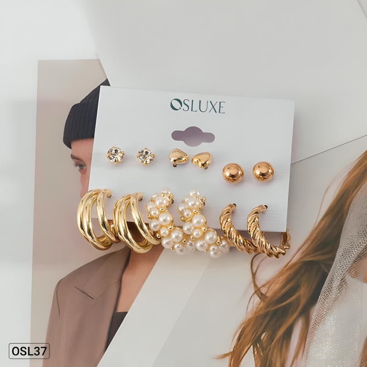 AuraMix - Gold Plated Studs & Hoop Earrings Set of 6 for Women (Waterproof | Anti-Tarnish | Trendy Everyday Wear)OSL37