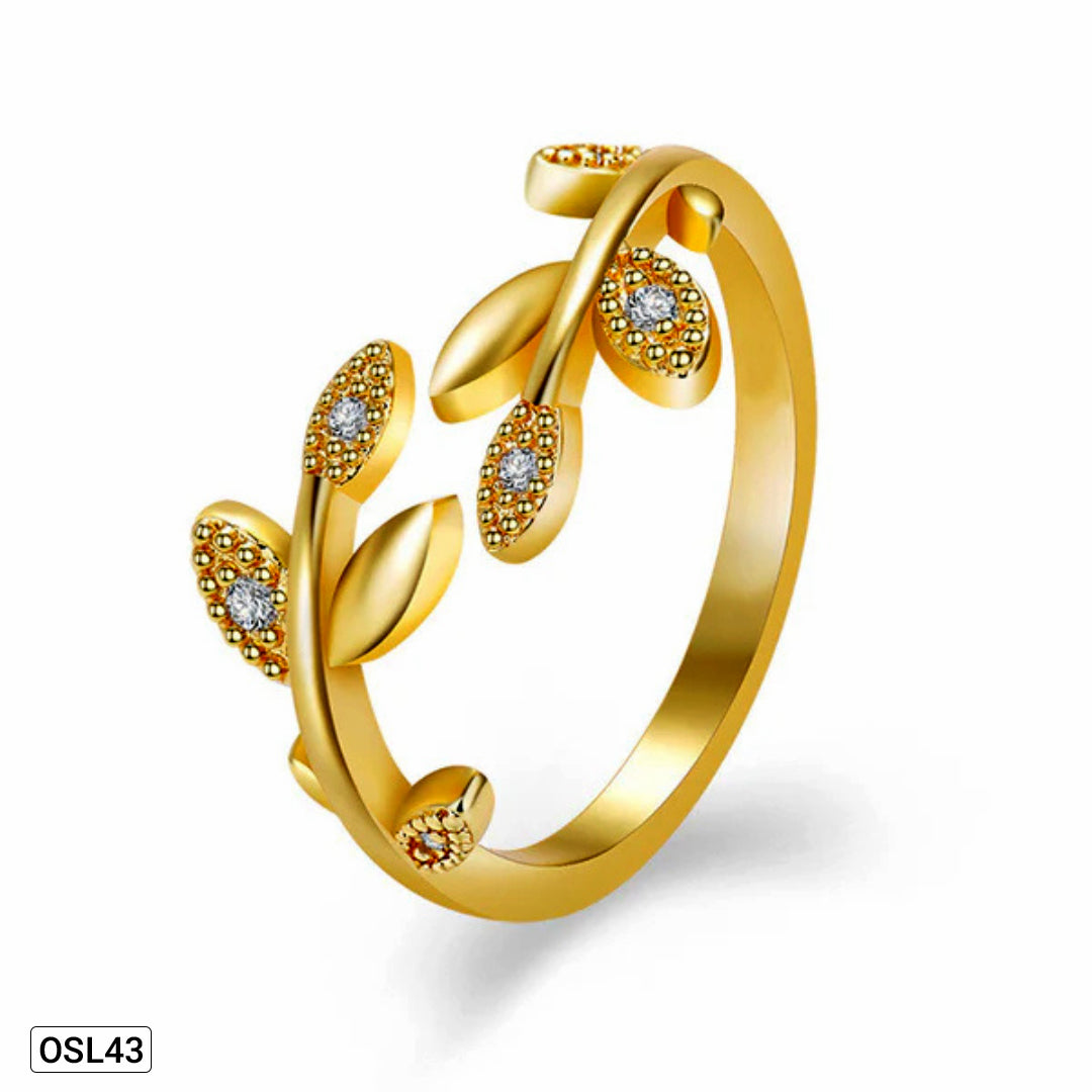 Leafé Glow - Gold Plated AD Korean Finger Ring (Leaf Design | Adjustable | Anti-Tarnish) OSL43
