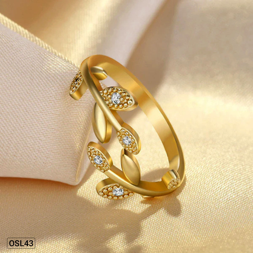 Leafé Glow - Gold Plated AD Korean Finger Ring (Leaf Design | Adjustable | Anti-Tarnish) OSL43