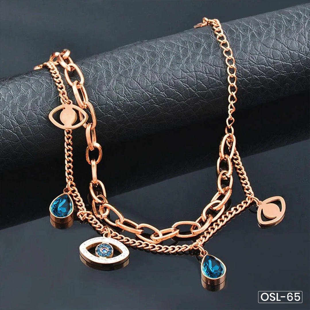 Evil Eye Rose Gold Plated Crystal Bracelet for Women (Anti-Tarnish)-OSL-65