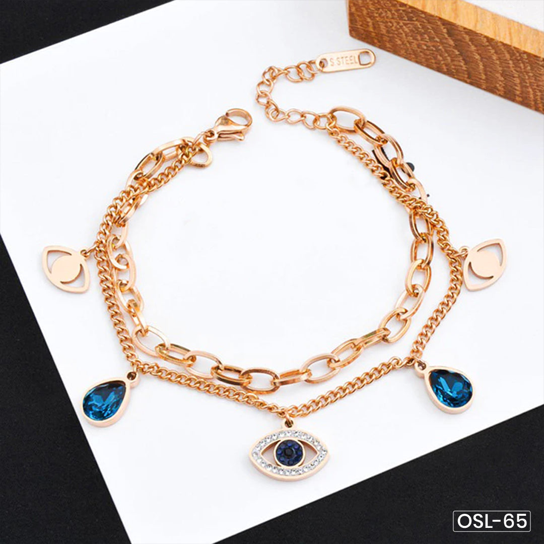 Evil Eye Rose Gold Plated Crystal Bracelet for Women (Anti-Tarnish)-OSL-65