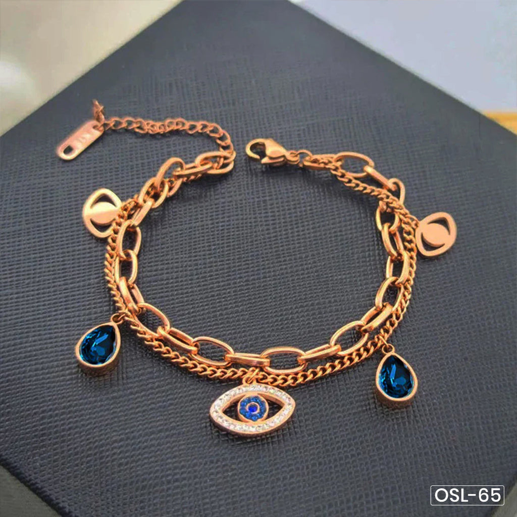Evil Eye Rose Gold Plated Crystal Bracelet for Women (Anti-Tarnish)-OSL-65