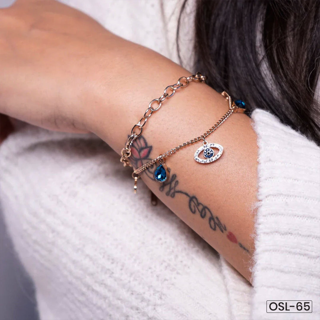 Evil Eye Rose Gold Plated Crystal Bracelet for Women (Anti-Tarnish)-OSL-65