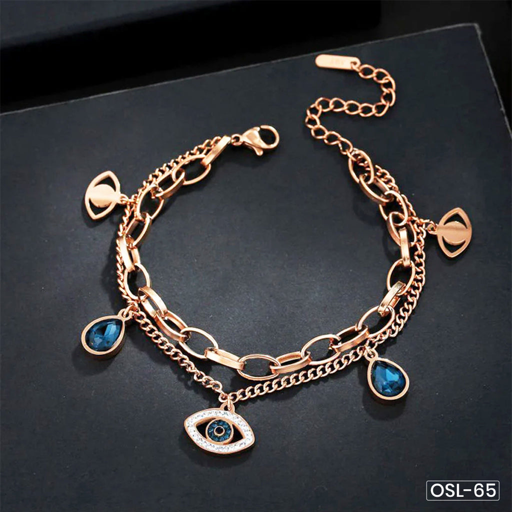 Evil Eye Rose Gold Plated Crystal Bracelet for Women (Anti-Tarnish)-OSL-65
