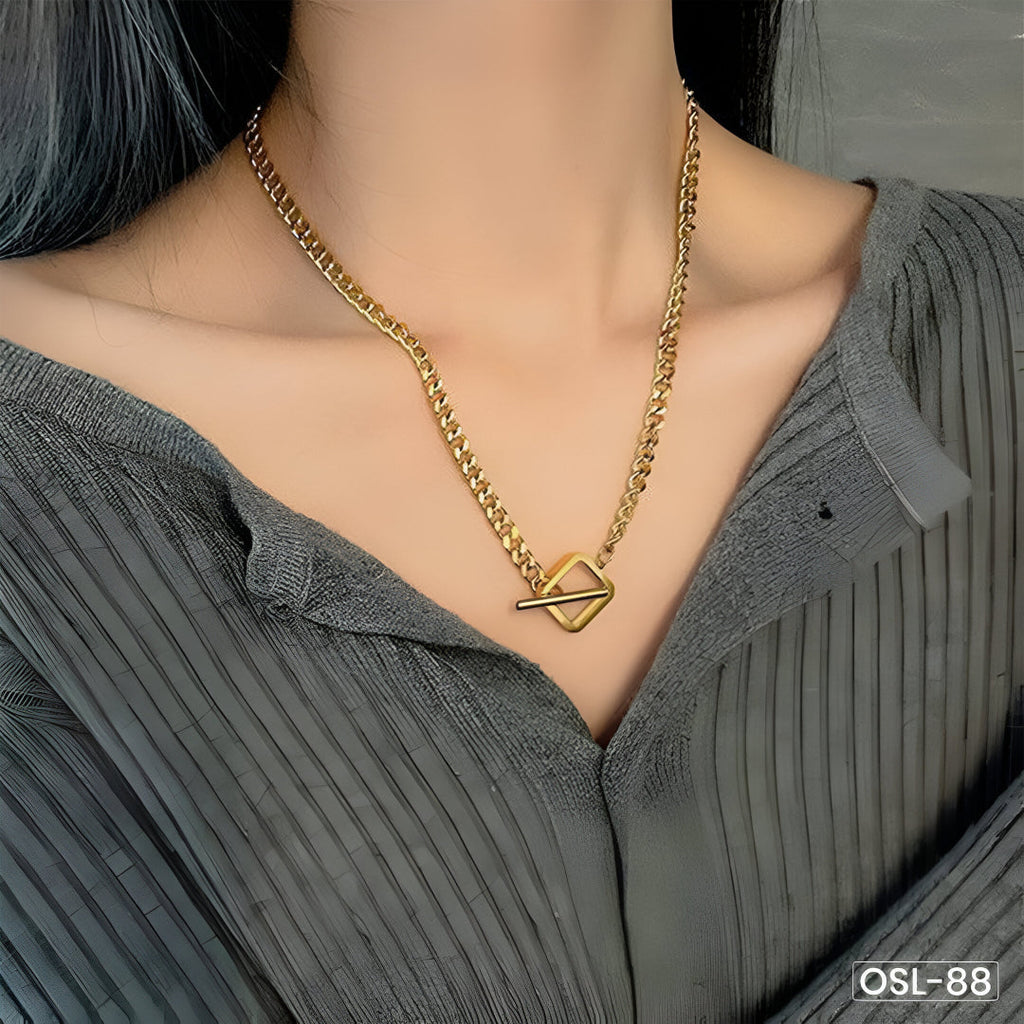 Gold Plated Stainless Steel Anti-Tarnish Dual Strand Geometric Necklace for Women-OSL88