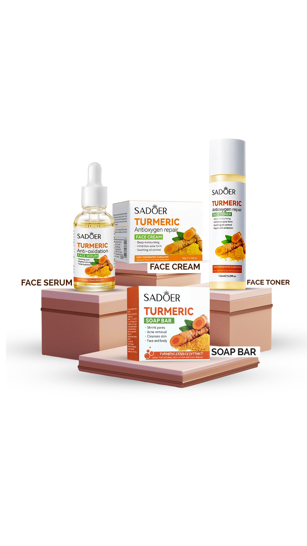 SADOER 4-in-1 Turmeric Antioxidant Hydrating Facial Treatment Set