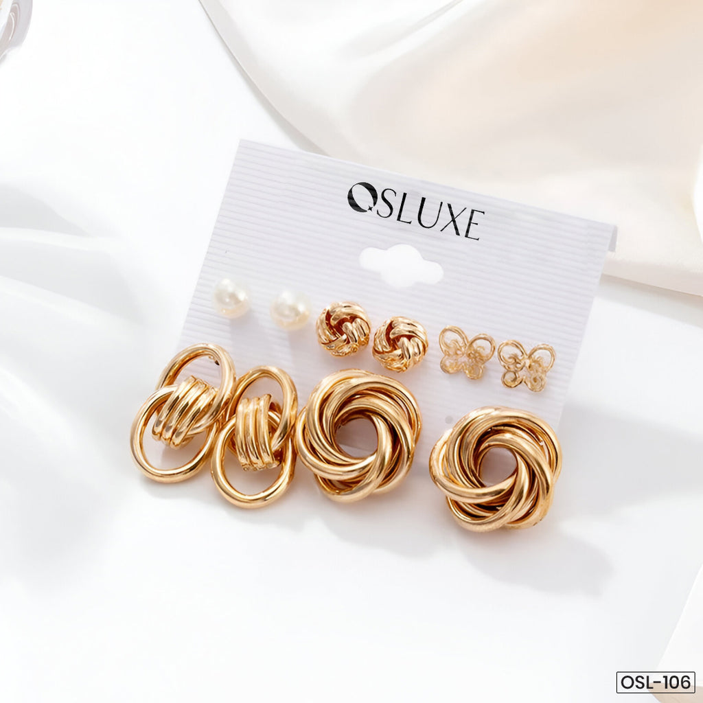 Gold-Toned & White Contemporary Stud Earrings - OSL106