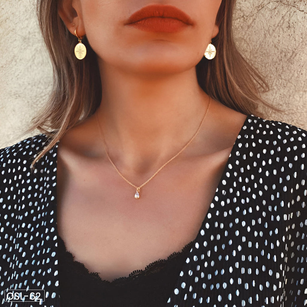 White Diamond Pendant Necklace (Gold Plated | Anti-Tarnish)-OSL-62