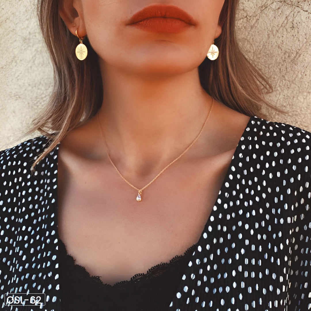 White Diamond Pendant Necklace (Gold Plated | Anti-Tarnish)-OSL-62