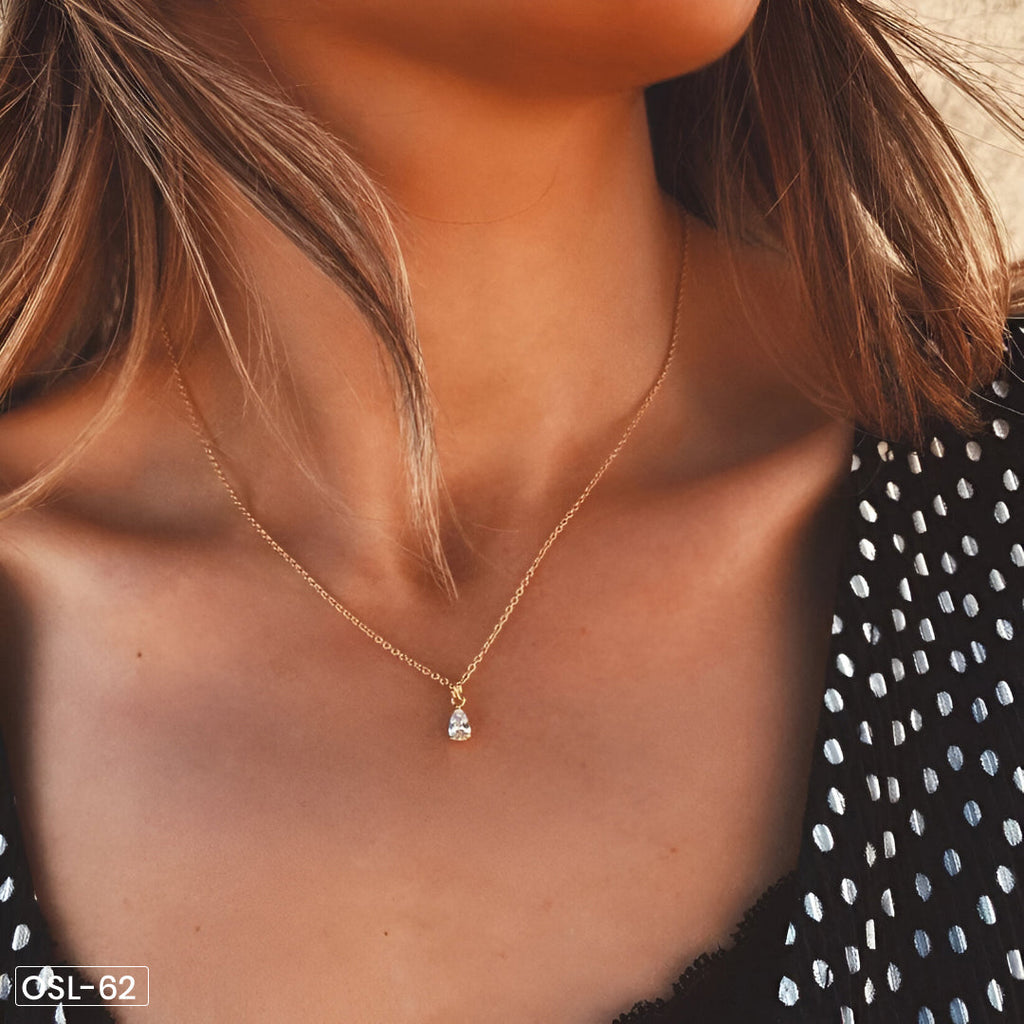 White Diamond Pendant Necklace (Gold Plated | Anti-Tarnish)-OSL-62