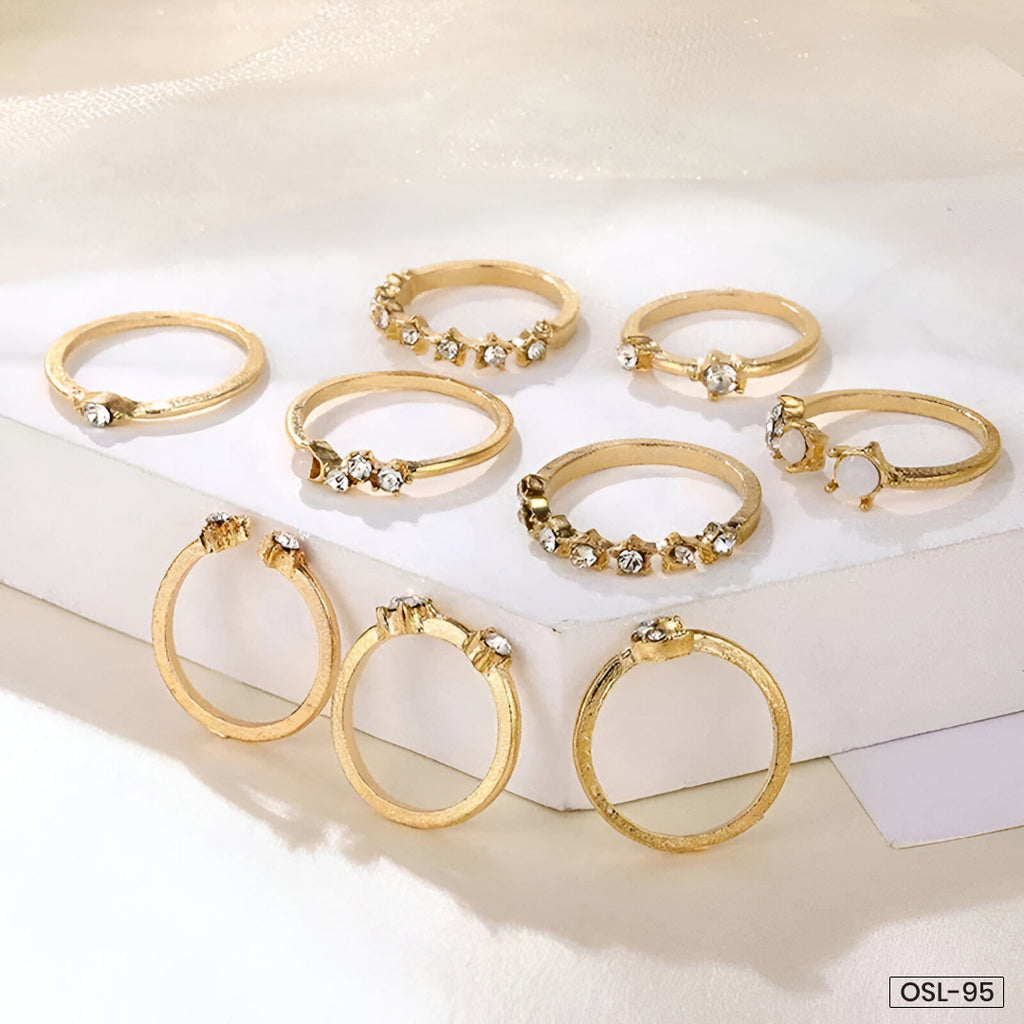 Trending Gold Plated Love-Inspired Set of 9 Stackable Finger Rings - OSL95