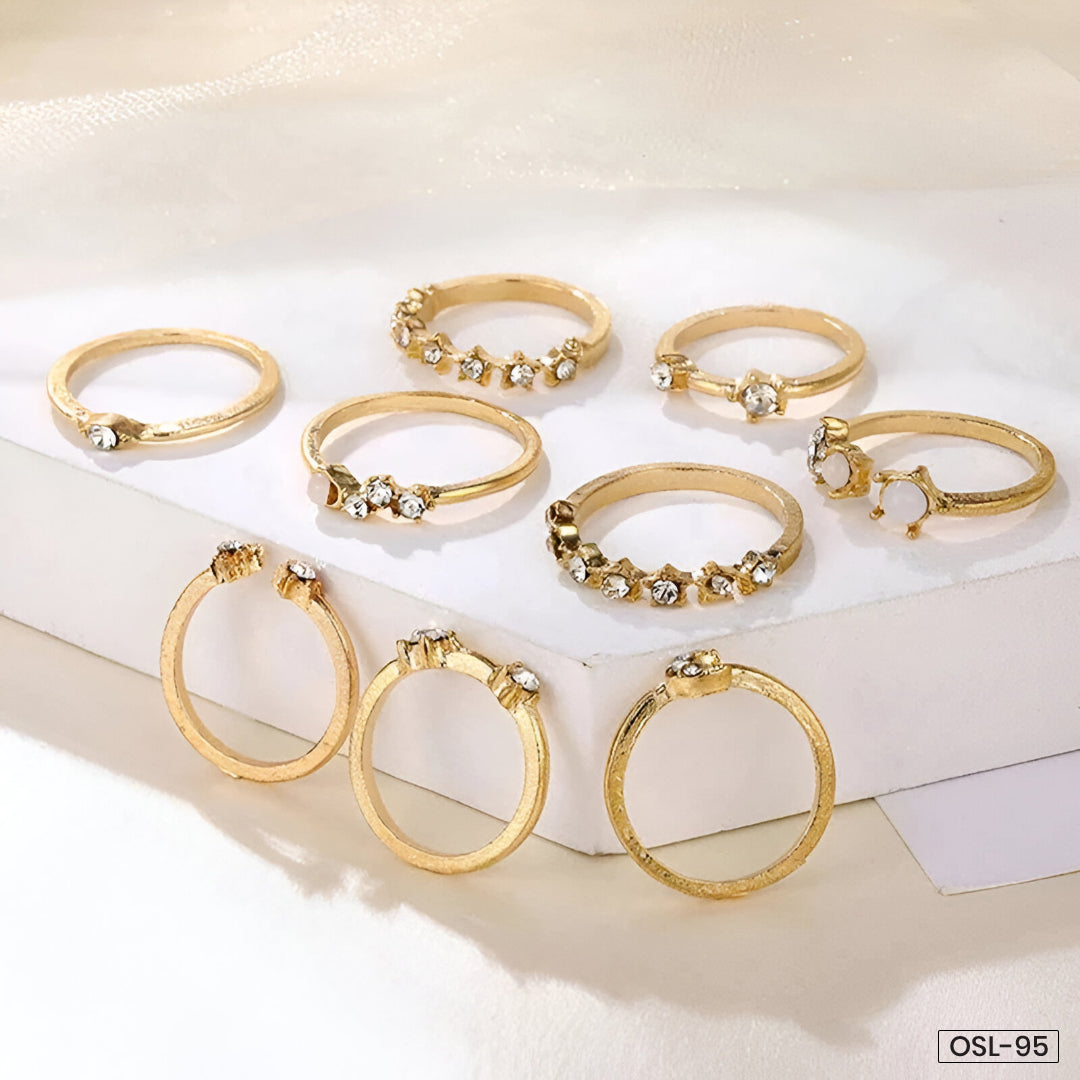 Trending Gold Plated Love-Inspired Set of 9 Stackable Finger Rings - OSL95