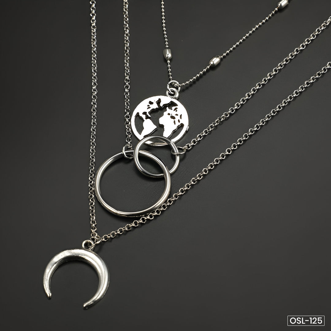 Silver Plated Plushie Global Cross Ring Design Necklace for Women - OSL-125