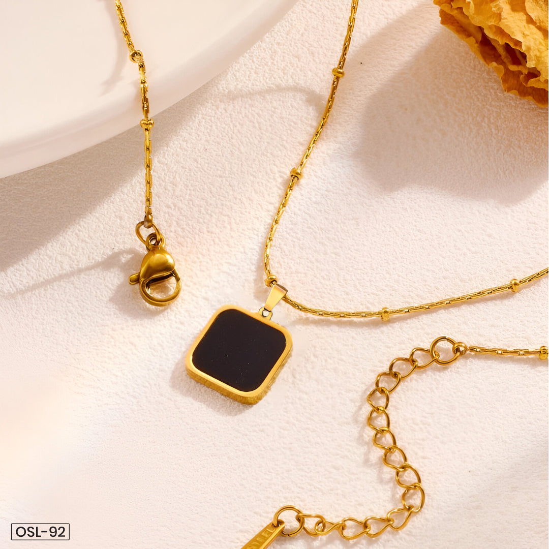 Gold Plated Anti-Tarnish Black Geometric Pendant-OSL-92
