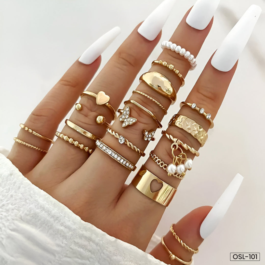 Gold Plated Stackable Rings (Pack of 21) - OSL101