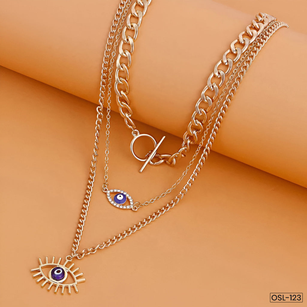 Gold Plated Evil Eye Layered Necklace - OSL123