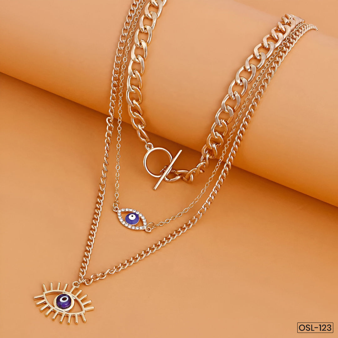 Gold Plated Evil Eye Layered Necklace - OSL123