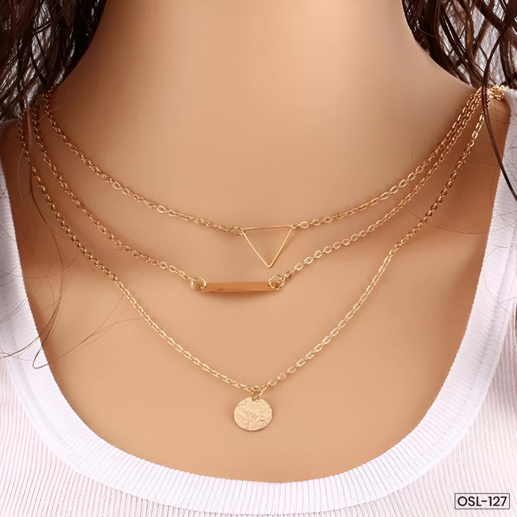Fashionable Geometric Multi-Layered Necklace for Women-OSL-127