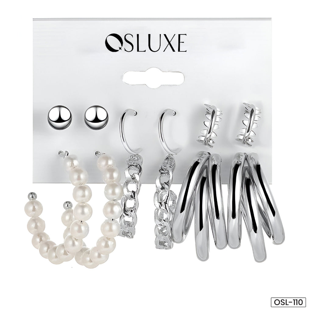 Silver Plated Hoop Earrings Combo - OSL110