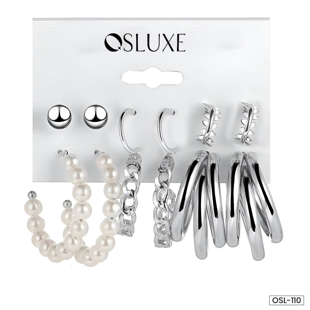 Silver Plated Hoop Earrings Combo - OSL110
