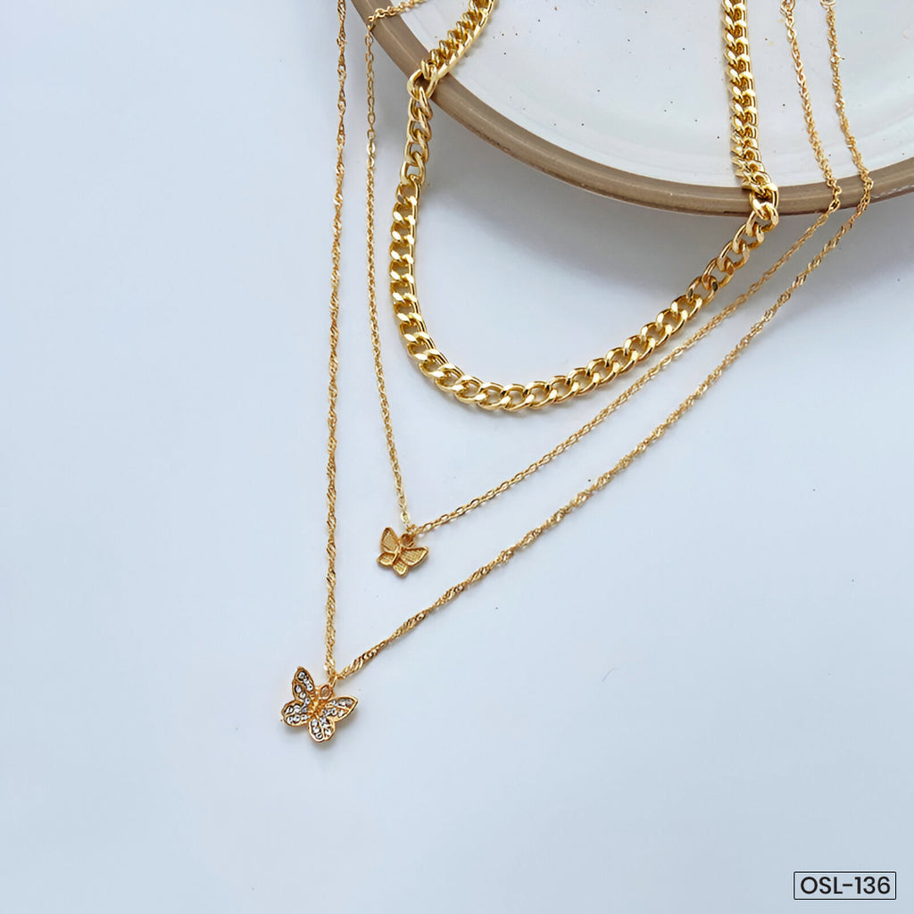 Gold Plated Multi-Strand Butterfly Necklace with American Diamonds for Women - OSL-67 (Copy)