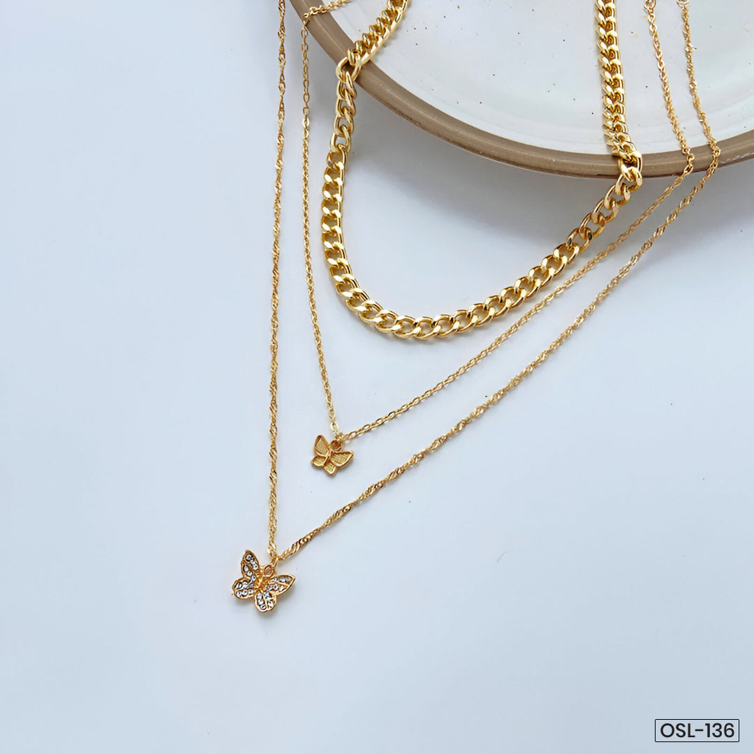Gold Plated Multi-Strand Butterfly Necklace with American Diamonds for Women - OSL-67 (Copy)