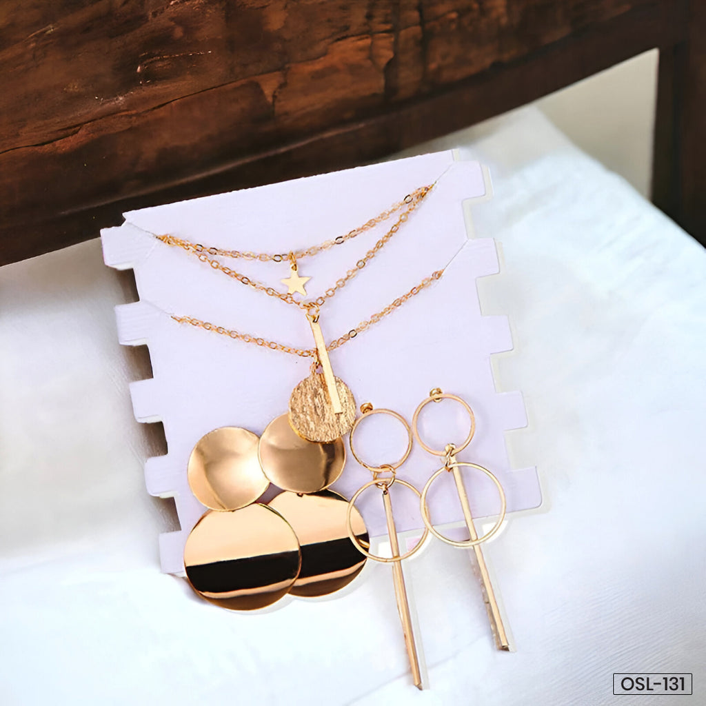 Limited Edition Gold Plated Jewellery Set with Drop Earrings & Layered Necklace (Set of 2) - OSL-131