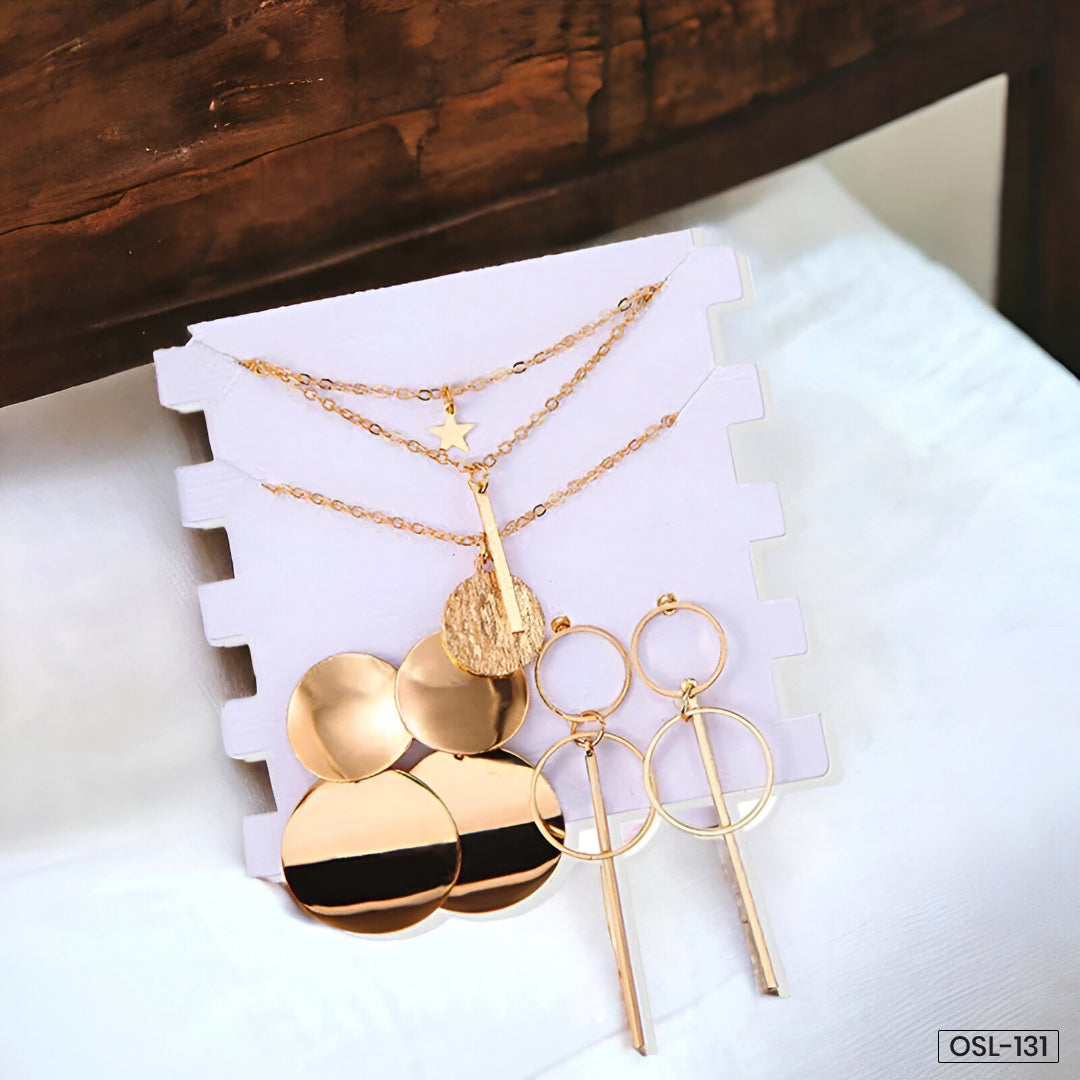 Limited Edition Gold Plated Jewellery Set with Drop Earrings & Layered Necklace (Set of 2) - OSL-131