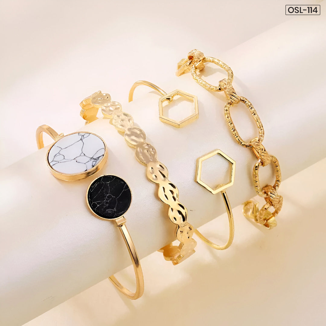 Gold Plated Geometric Stackable Korean Bracelet (Pack of 4)-OSL114