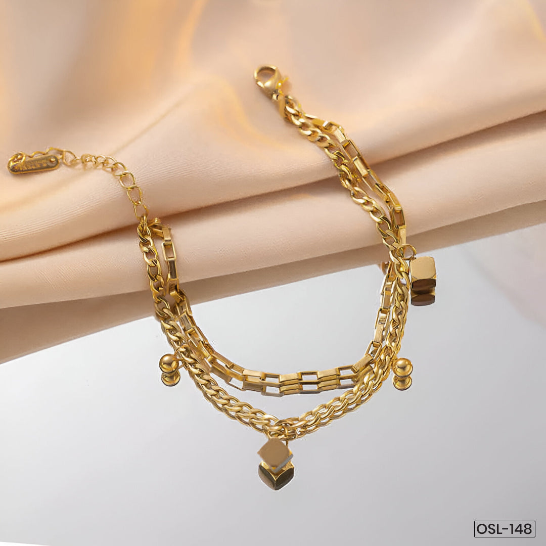 Gold Plated Cube-Themed Wraparound Bracelet (Stainless Steel | Anti-Tarnish) - OSL-148